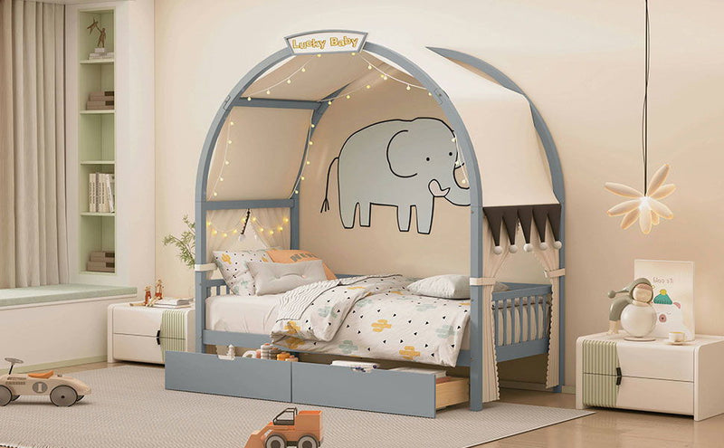 Bed With Arched Roof And 2 Drawers