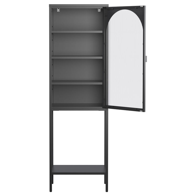 Metal Glass Door Display Storage Cabinet, 5 Tier Cube Bookshelf Storage Cabinet With 3 Adjustable Shelves For Kitchen, Dining Room, Living Room, Bathroom, Home Office - Black