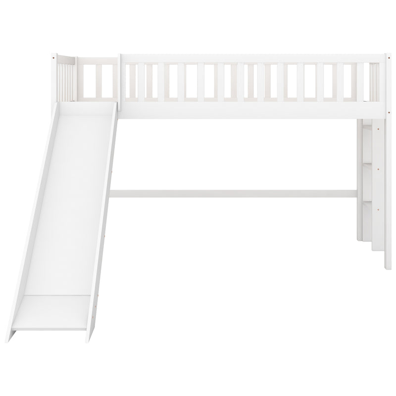 Twin Size Low Loft Bed with Ladder and Slide,White(OLD SKU:WF196418AAK)