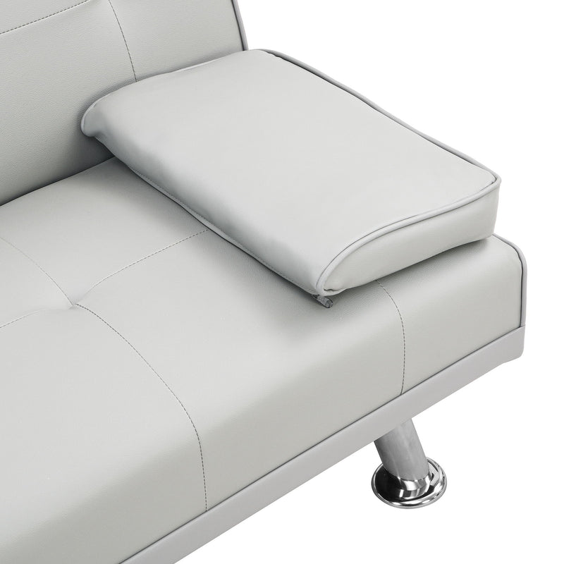 Sofa Bed With Armrest Two Holders Wood Frame, Stainless Leg, Futon - White