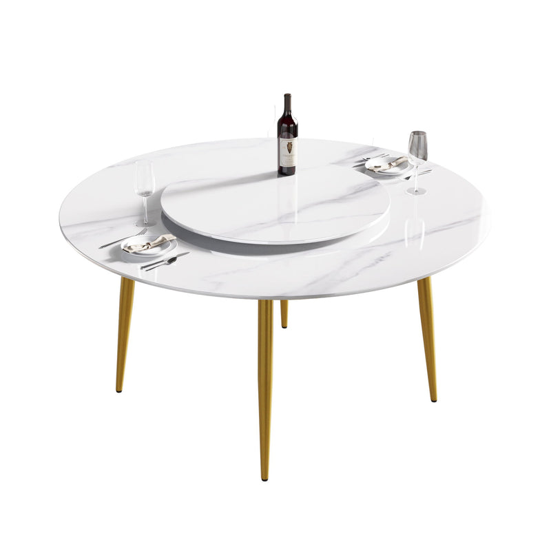 Modern Artificial Stone Round Dining Table, Can Accommodate 6 People Artificial Stone Turntable - White