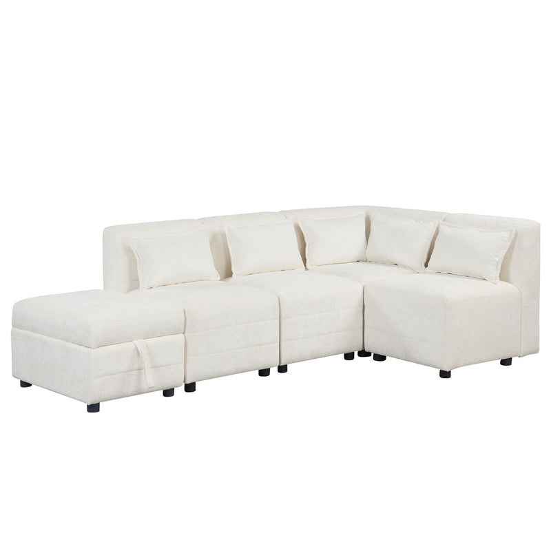 Free-Combined Sectional Sofa 5 Seater Modular Couches With Storage Ottoman, 5 Pillows For Living Room