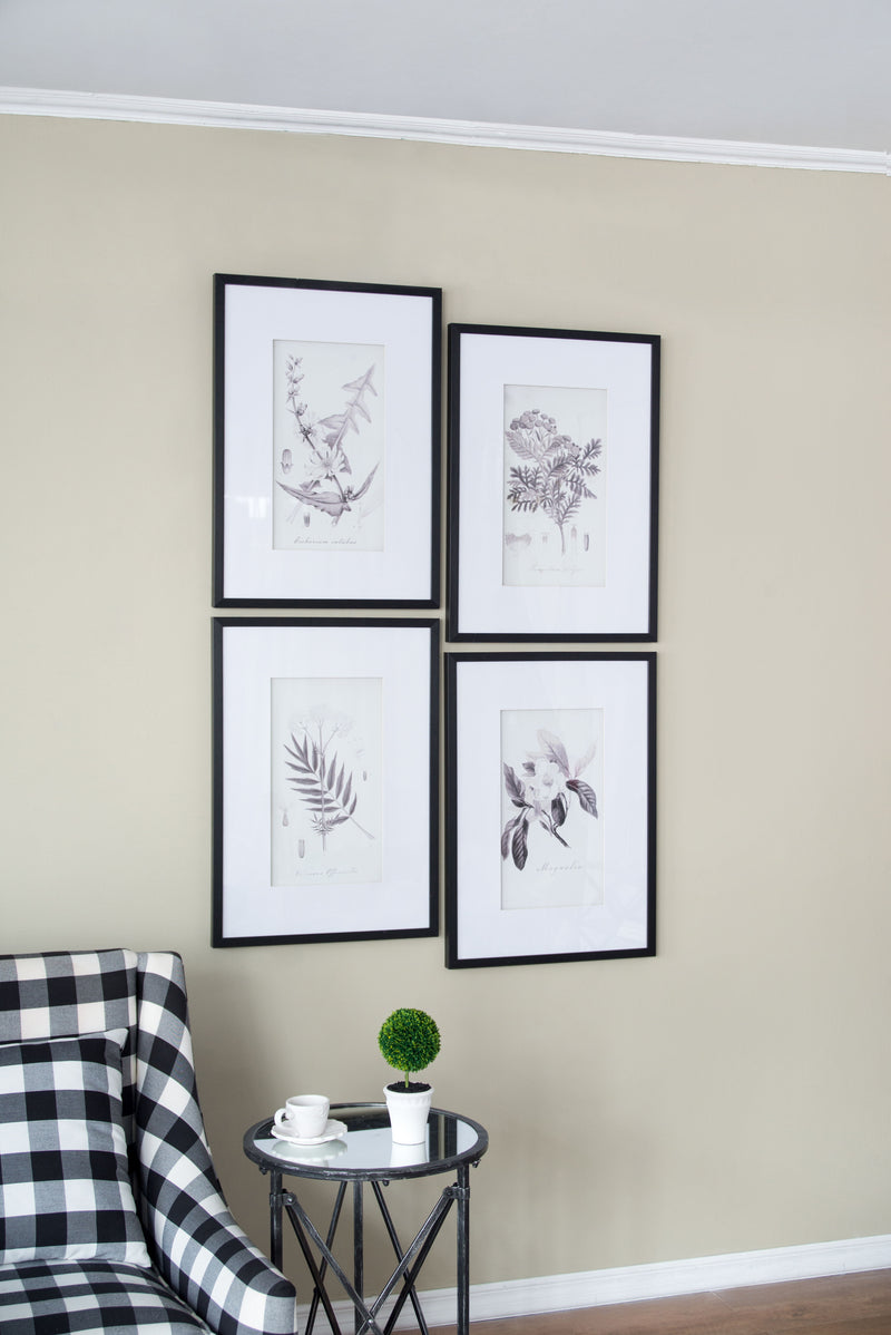 Botanical Wall Art Prints, Home Decor For Living Room, Dining Room, Bedroom, Hallway (Set of 4) - White / Black