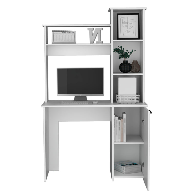 Carson Computer Desk with Hutch, Single Door Cabinet, Expansive Work Surface and 3-Tier Storage Shelves