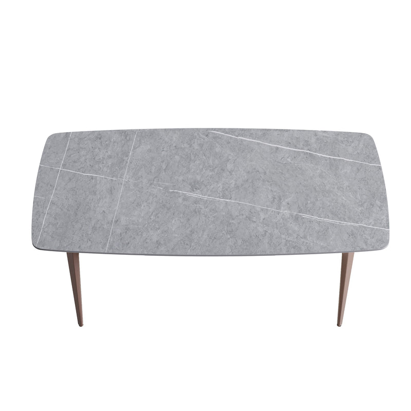 70.87" Modern Artificial Stone Gray Curved Metal Leg Dining Table, Can Accommodate 6-8 People - Gray