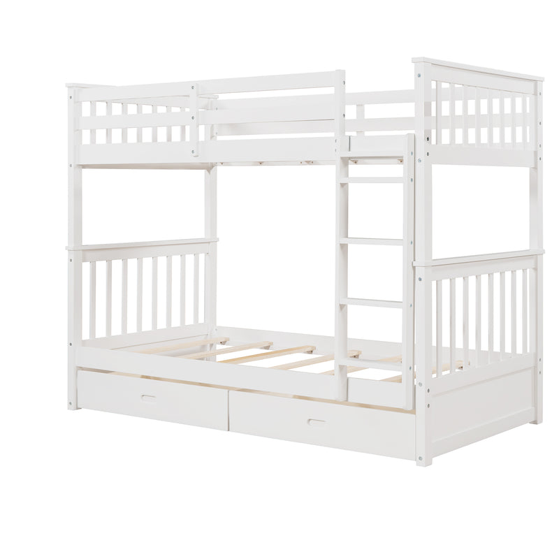 Twin-Over-Twin Bunk Bed with Ladders and Two Storage Drawers (White)(OLD SKU:LT000265AAK)