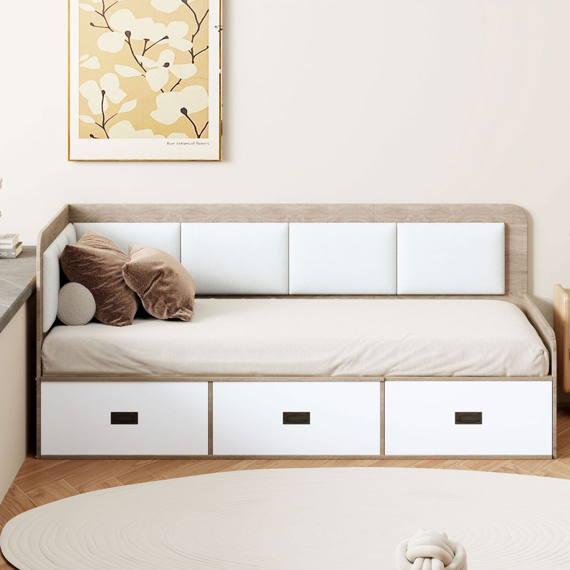 Twin Size Daybed With Three Drawers And Three Storage Compartments - Nature / Beige