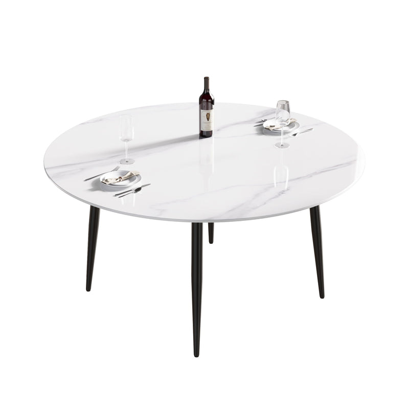 Modern Man-Made Stone Round Metal Dining Table-Position For 6 People