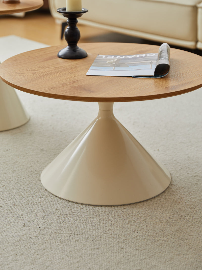 Round Coffee Table - Brown / White