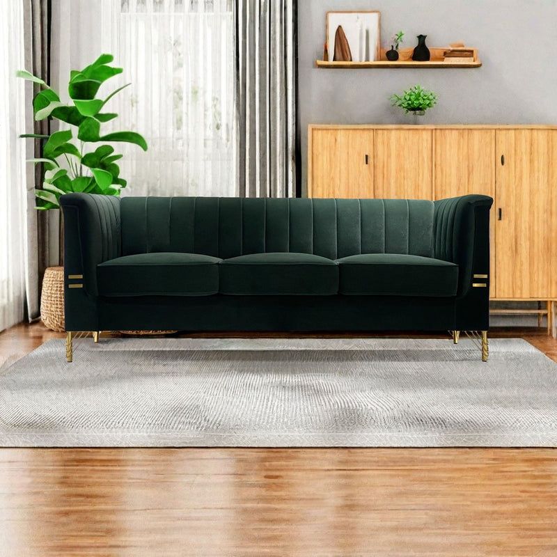 Fx-P82-Gr (Sofa) Velvet Sofa, Mid-Century Sofa Furniture Chesterfield Couch For Living Room - Green