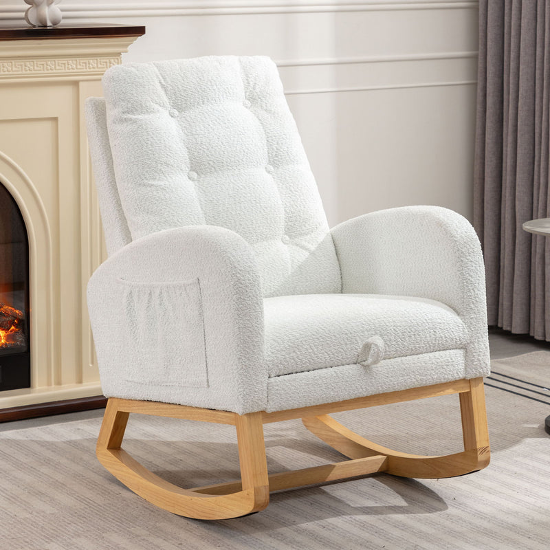 Accent Rocking Chair With Footrest High Back Rubber Wood Rocking Legs Bedroom Living Space