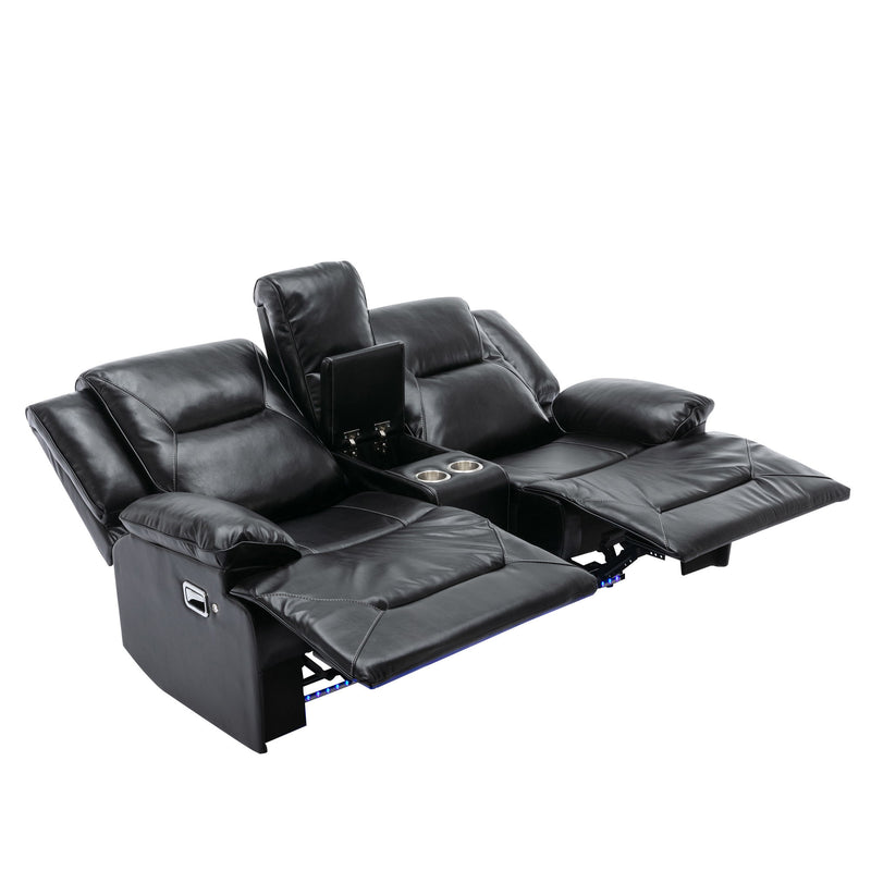 Home Theater Recliner Set Manual Recliner Chair With A Led Light Strip Two Built-In Cup Holders For Living Room