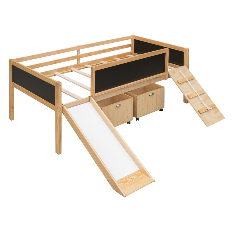 Twin size Loft Bed Wood Bed with Two Storage Boxes - Natrual ( old sku: LP000075AAM )