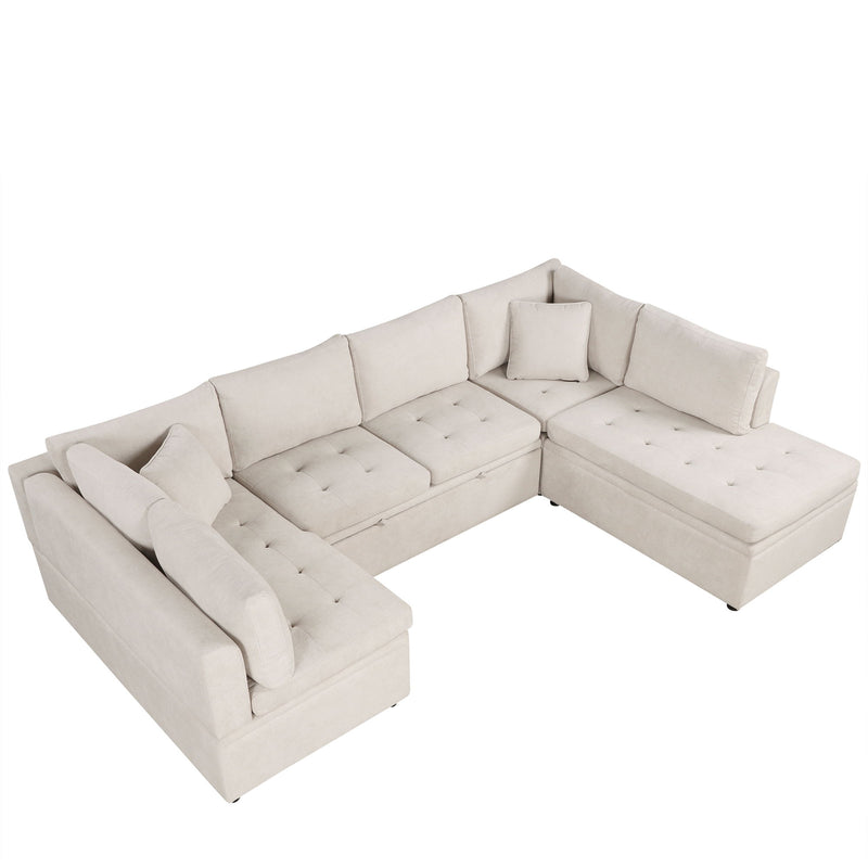 Oversized Sectional Sofa U-Shaped Sofa Couch Pull-Out Sofa Bed With Two Throw Pillows For Living Room