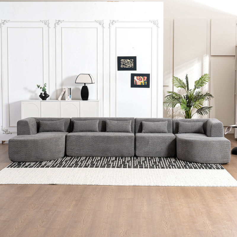 Upholstered Sofa Free Combined Sofa Couch With Two Chaise Lounge And Five Back Pillows For Living Room - Light Gray