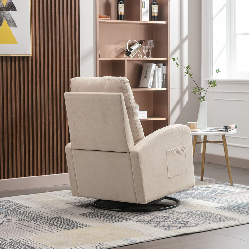 Upholstered Swivel Glider Rocking Chair For Nursery In Beige.Modern Style One Left Bag - Beige