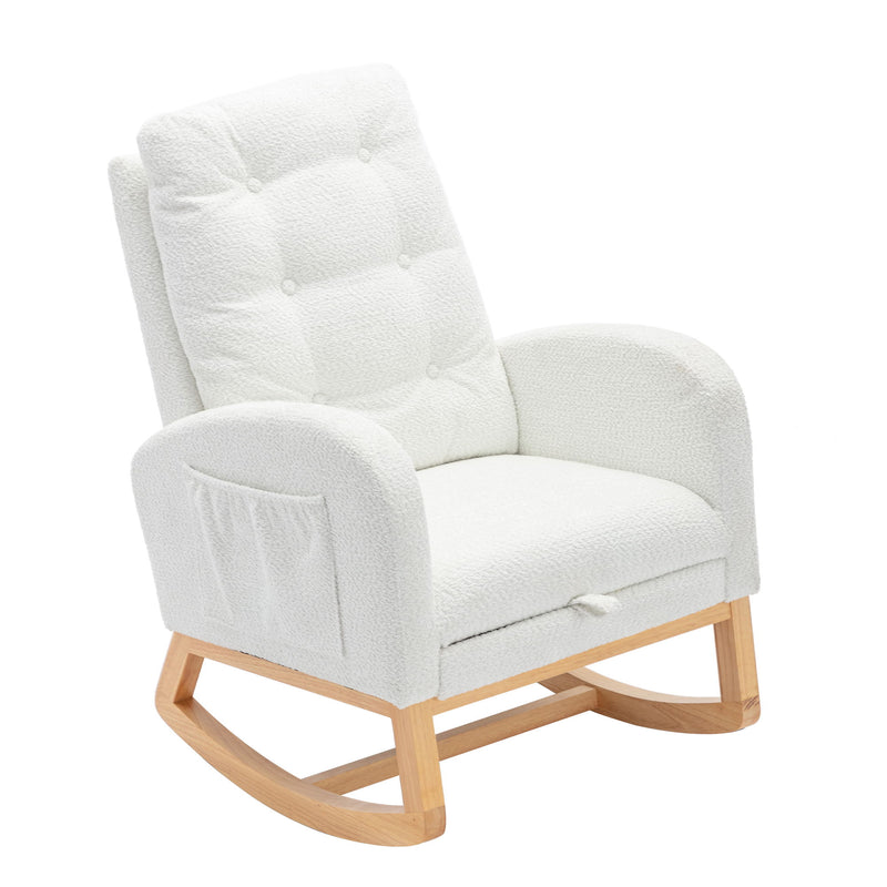 Accent Rocking Chair With Footrest High Back Rubber Wood Rocking Legs Bedroom Living Space