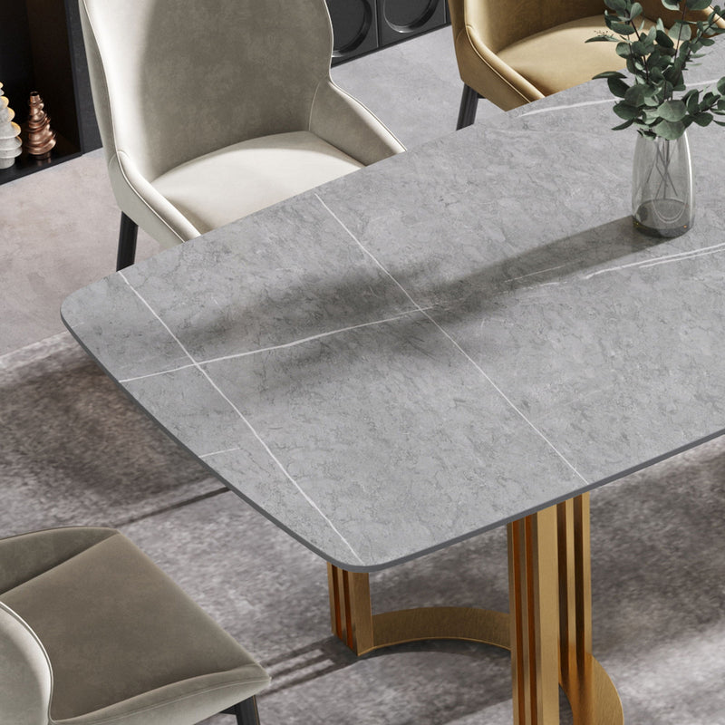 70.87" Modern Artificial Stone Gray Curved Golden Metal Leg Dining Table, Can Accommodate 6-8 People - Gray