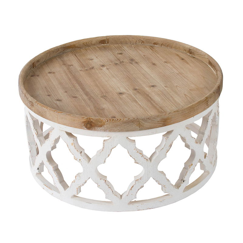 Rustic Round Wooden Coffee Table - White