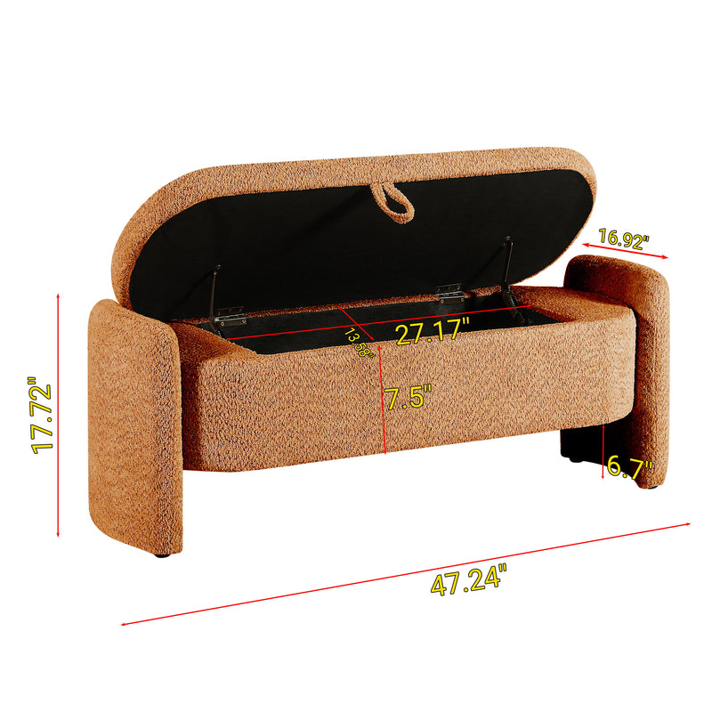 Ottoman Oval Storage Bench, 3D Lamb Fleece Bench With Large Storage Space For The Living Room, Entryway And Bedroom