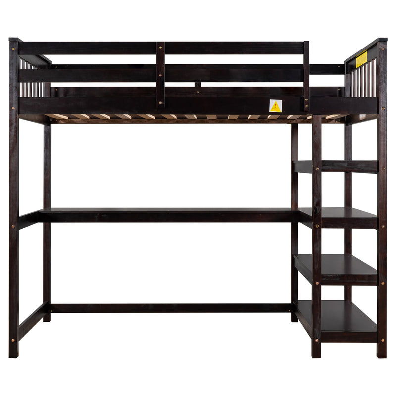 Twin Size Loft Bed with Storage Shelves and Under-bed Desk, Espresso(OLD SKU:SM000245AAP-1)