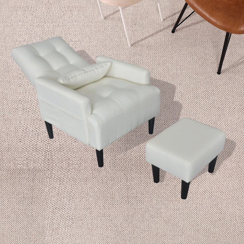 Recliner Soft Cozy Sofa Chair With Ottoman - Cream White