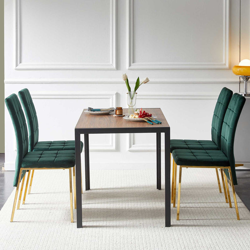 5 Pieces Dining Set Including Velvet High Back Golden Color Legs Nordic Dining Chair & Creative Design Dining Table