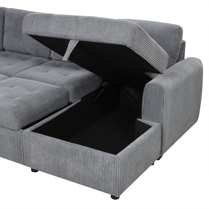 U-Shaped Sofa Sectional Sofa Pull-Out Sofa Bed With A Storage Chaise Lounge, Charging Devices For Living Room - Gray