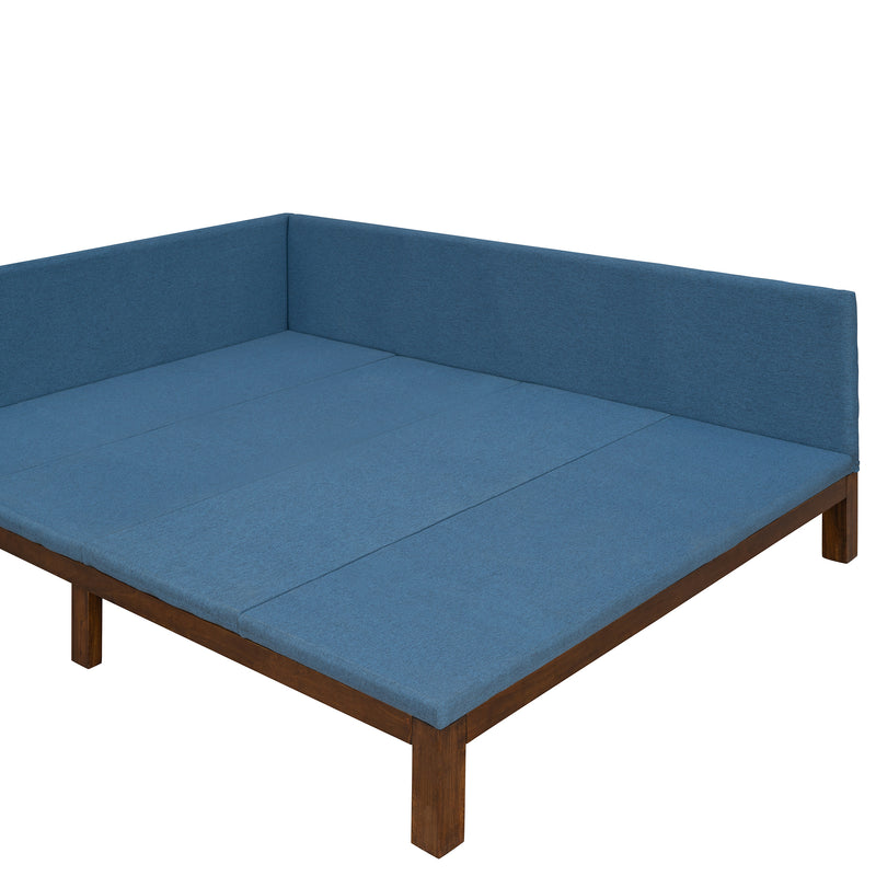 Upholstered Daybed/Sofa Bed Frame Full Size Linen-Blue