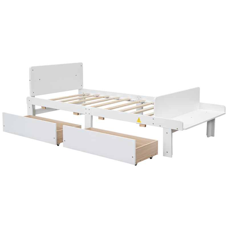 Twin Bed with Footboard Bench,2 drawers,White