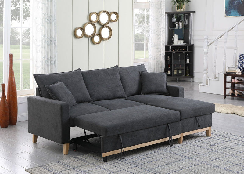 Colton - 84.Woven Reversible Sleeper Sectional Sofa With Storage Chaise - Dark Gray