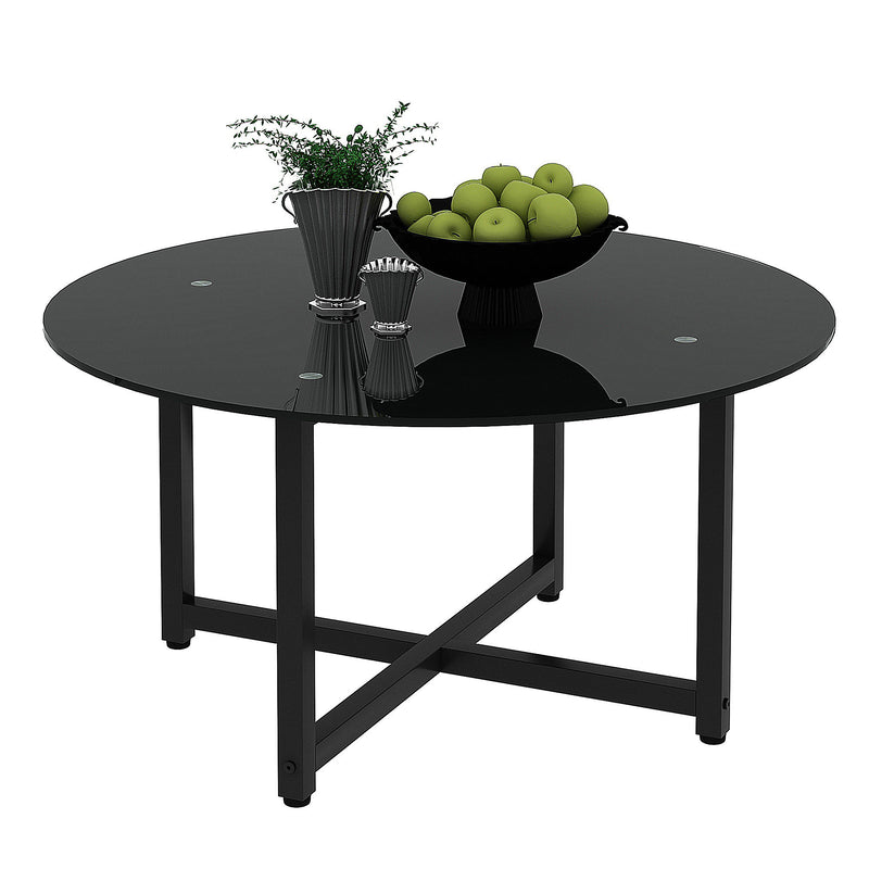 Round Whole Coffee Table, Clear Coffee Table,Modern Side Center Tables For Living Room, Living Room Furniture - Black