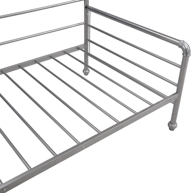 Twin Size Daybed with Adjustable Trundle, Pop Up Trundle, Silver