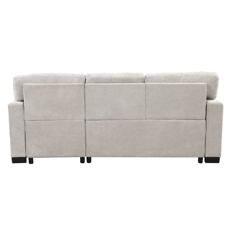 Stylish And Functional Light Chaise Lounge Sectional With Storage Rack Pull-Out Bed Drop Down Table And USB Charger