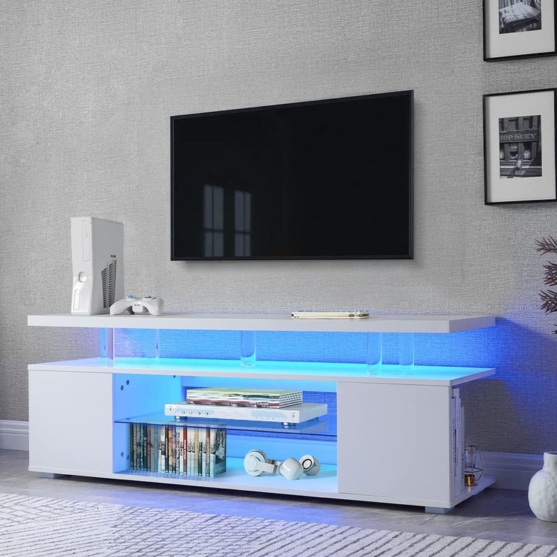 TV Stand LED Gaming Entertainment Center Media Storage Console Table With Large Side Cabinet For Living Room