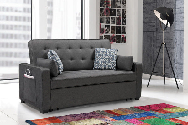 William - Modern Fabric Sleeper Sofa With 2 USB Charging Ports And 4 Accent Pillows - Gray