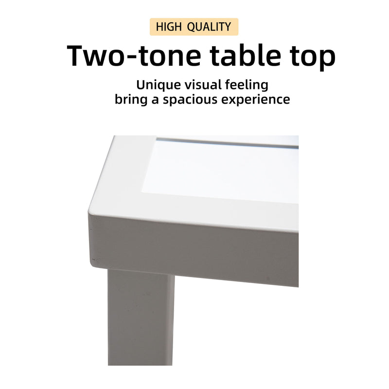 Outdoor Patio Two-Tone Table Top Rectangle Dining Table With Tapered Feet & Umbrella Hole - Matte White / Grayish