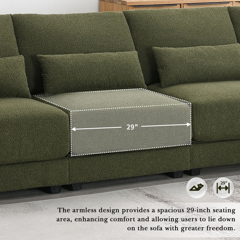 Oversized Deep Seat Sectional Sofa With Reversible Chaise, Loop Yarn Fabric 5-Seat Armless Indoor Furniture, Convertible L-Shaped Couch For Living Room, Apartment