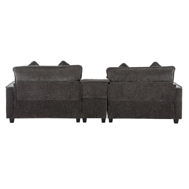 Sectional Sofa Chenille Upholstered Sofa With Two Removable Ottoman, Two USB Ports, Two Cup Holders And Large Storage Box For Living Room