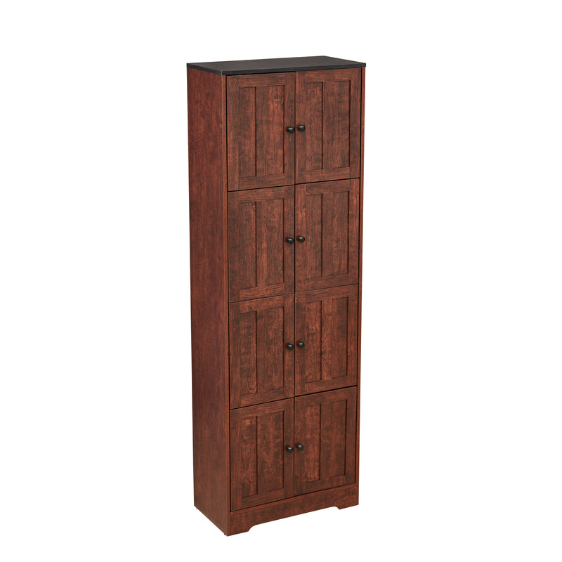 Tall Storage Cabinet with 8 Doors and 4 Shelves, Wall Storage Cabinet for Living Room, Kitchen, Office, Bedroom, Bathroom, Walnut