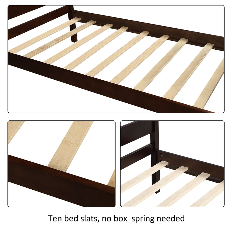 [Not allowed to sell to Walmart]Twin Size Wood Platform Bed with Headboard and Wooden Slat Support (Espresso)