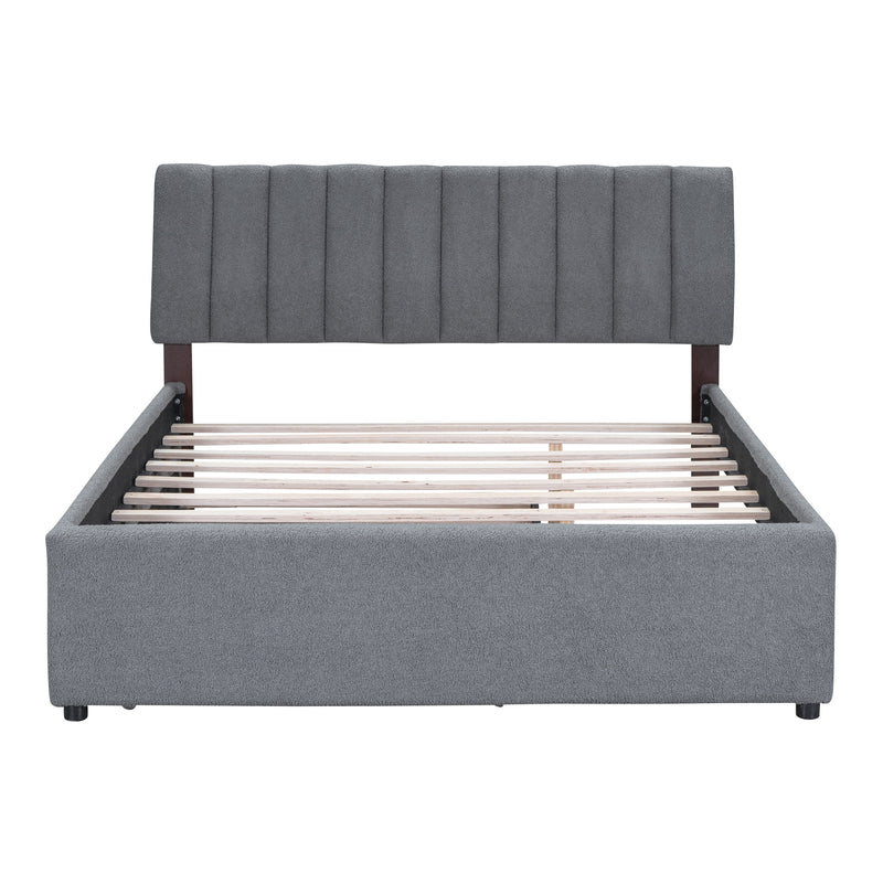 Teddy Fleece Queen Size Upholstered Platform Bed with Trundle, Gray