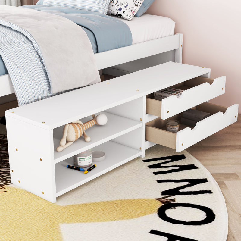 Versatile Full Bed With Trundle, Under Bed Storage Box And Nightstand - White