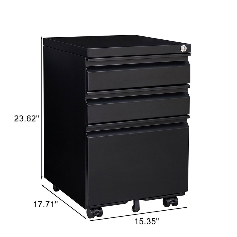 3 Drawer Mobile File Cabinet With Lock, Office Storage Filing Cabinet For Legal / Letter Size Metal File Cabinet Except Wheels Under Desk