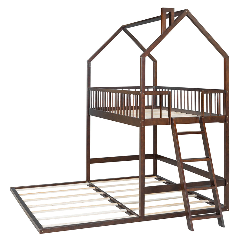 Twin Over Twin-Twin House Bunk Bed with Extending Trundle and Ladder