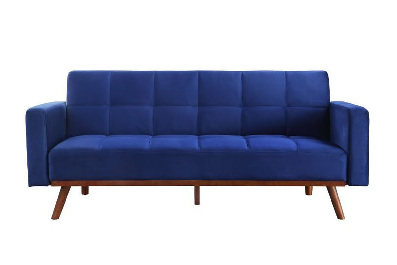 Tanitha - Futon - Blue Velvet & Natural Finish