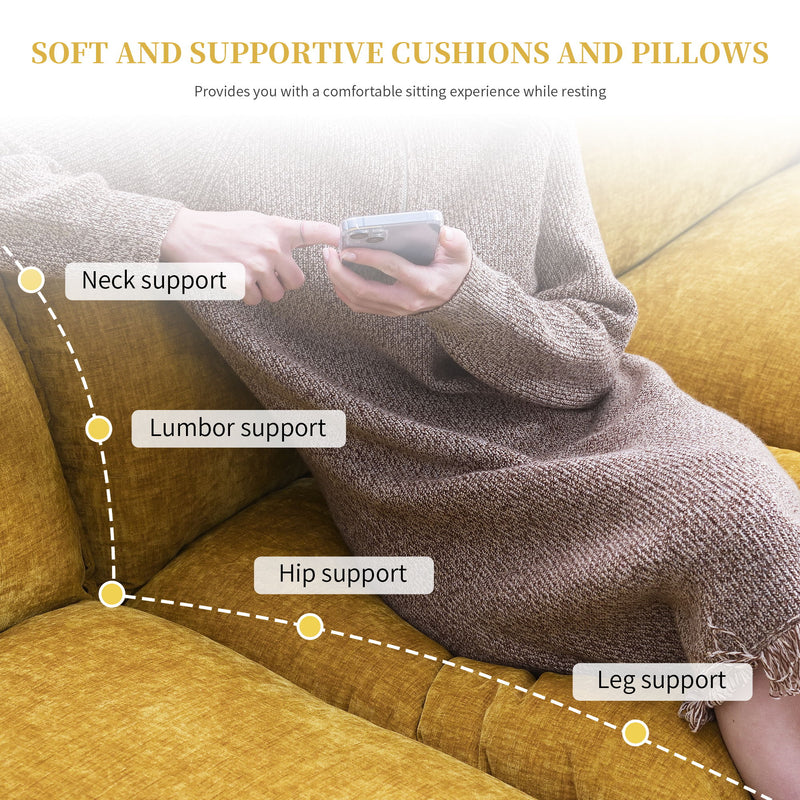 Modern L Shaped Chenille Cloud Sofa With Double Seat Cushions, 5 Seat Upholstered Indoor Furniture, Sleeper Sofa Couch With Chaise Lounge For Living Room, Apartment, 3 Colors - Ginger