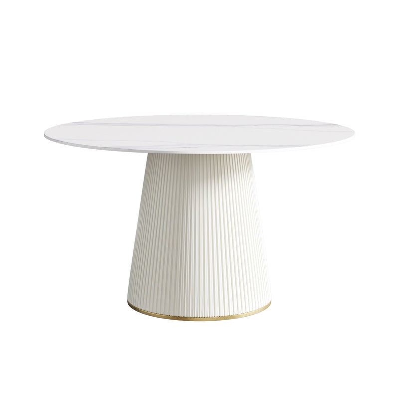 Modern Artificial Stone Round Plywood PU Base Dining Table, Can Accommodate 6 People, (Not Including Chairs) - White / Beige