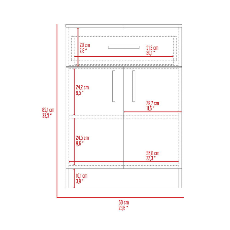 Pantry Organizer Cabinet One Drawer, Two Interior Shelves, Two Doors - White / Light Oak