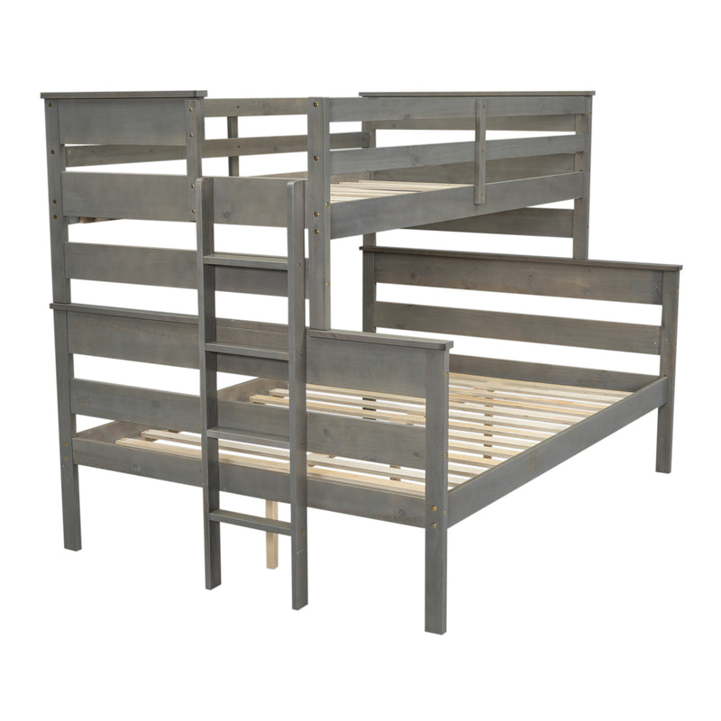 Wood Twin XL over Queen Bunk Bed with Ladder, Gray